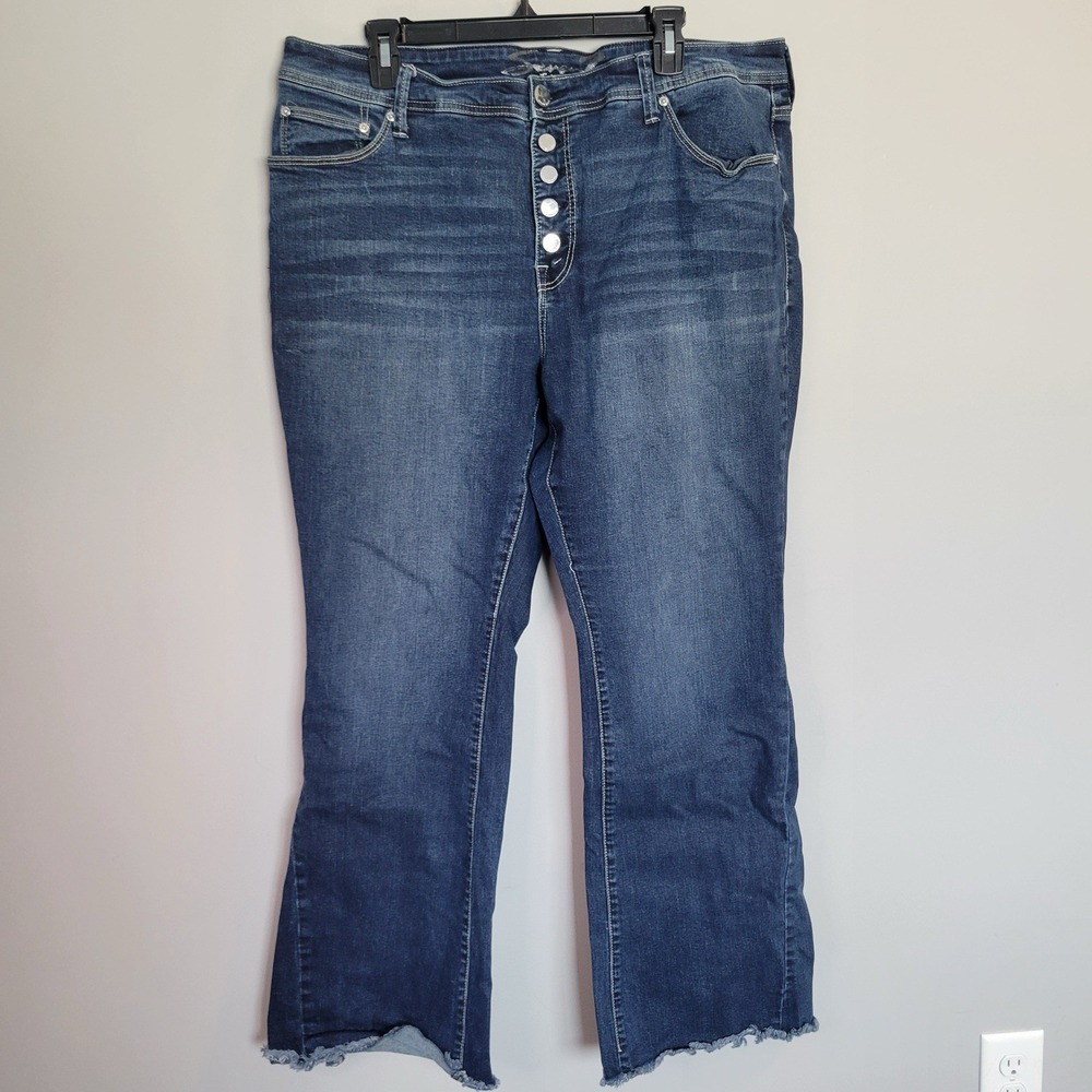 Seven 7 Jeans Women's Size 20 Blue Denim Medium Wash Button Fly Bootcut Raw Hem